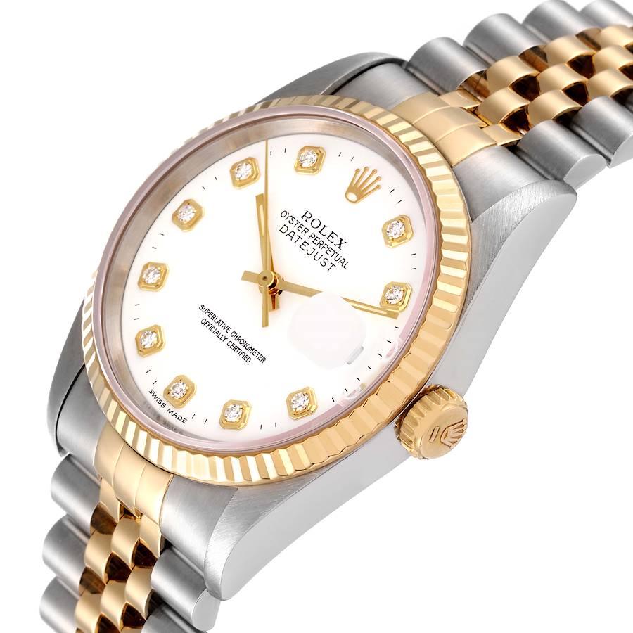 Rolex Datejust Stahl-Herrenuhr aus Gelbgold mit weißem Diamant-Zifferblatt 16233 2