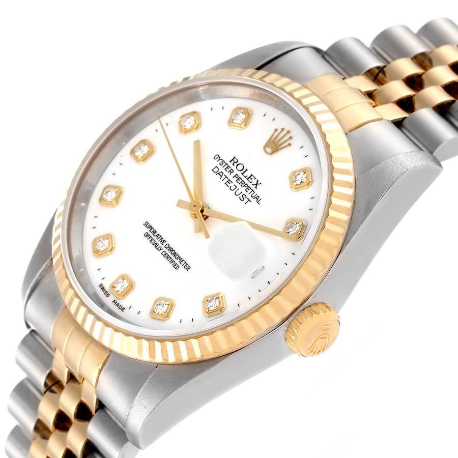 Rolex Datejust Stahl-Gelbgold-Herrenuhr 16233 mit weißem Diamant-Zifferblatt im Angebot 2
