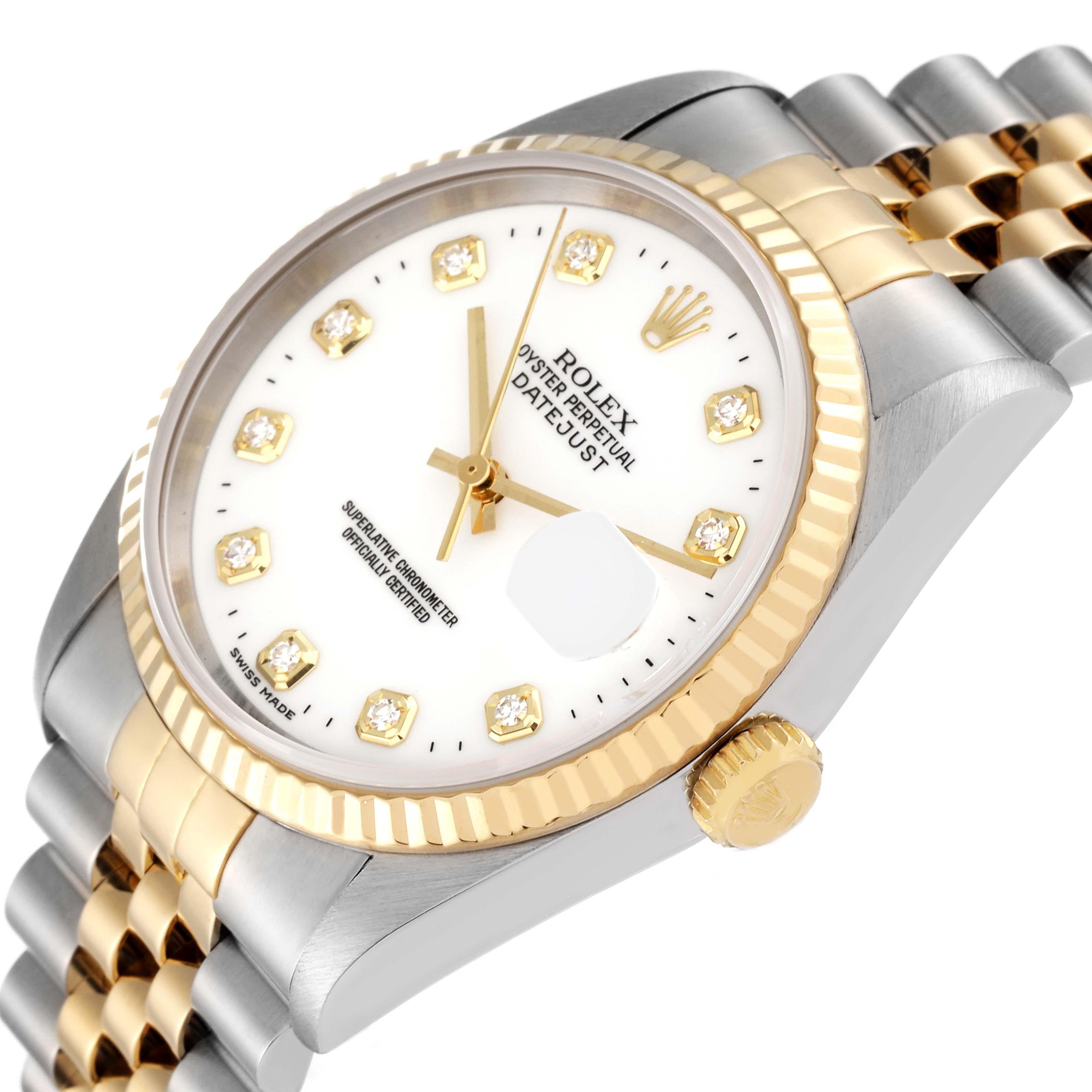 Rolex Datejust Steel Yellow Gold White Diamond Dial Mens Watch 16233 1