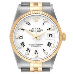 Rolex Datejust Steel Yellow Gold White Diamond Dial Mens Watch 16233