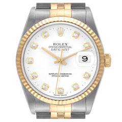 Rolex Datejust Steel Yellow Gold White Diamond Dial Mens Watch 16233
