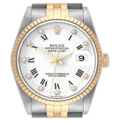Rolex Datejust Steel Yellow Gold White Diamond Dial Mens Watch 16233