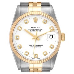 Rolex Datejust Steel Yellow Gold White Diamond Dial Mens Watch 16233