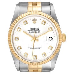 Rolex Datejust Herrenuhr aus Stahl, Gelbgold mit weißem Diamant-Zifferblatt 16233