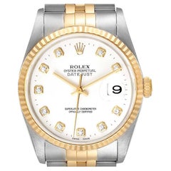 Rolex Datejust Steel Yellow Gold White Diamond Dial Mens Watch 16233