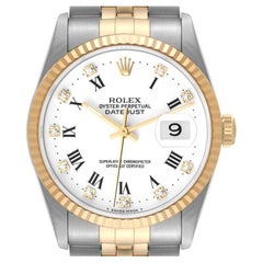 Rolex Datejust Steel Yellow Gold White Diamond Dial Mens Watch 16233