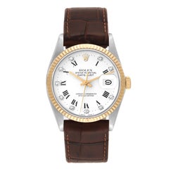 Rolex Datejust Steel Yellow Gold White Diamond Dial Vintage Mens Watch 16013