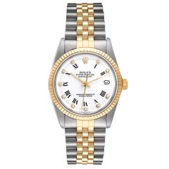 Rolex Datejust Steel Yellow Gold White Diamond Dial Vintage Mens Watch 16013