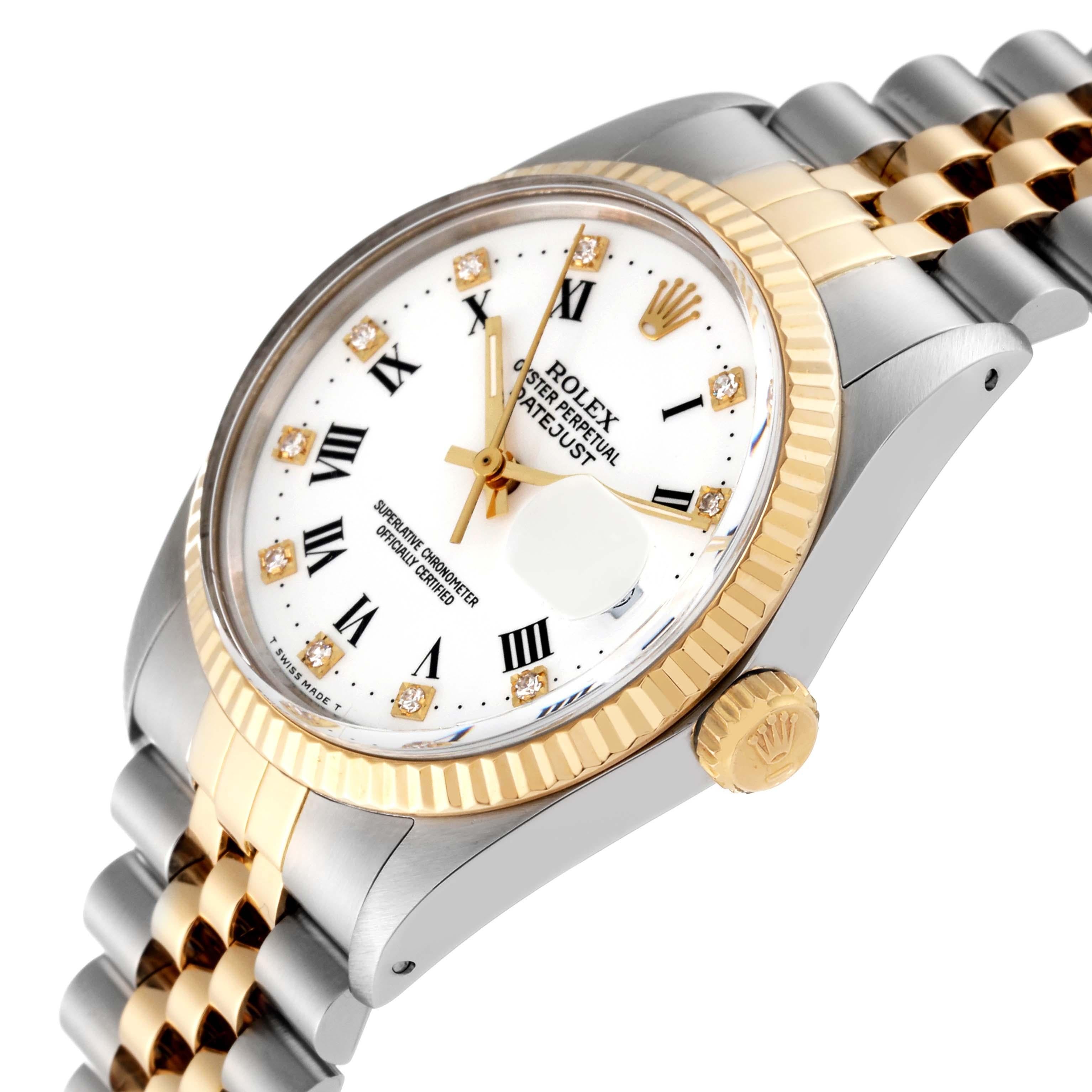 Rolex Datejust Steel Yellow Gold White Diamond Dial Vintage Mens Watch 16013 For Sale 1