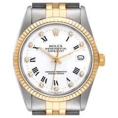 Rolex Datejust Steel Yellow Gold White Diamond Dial Vintage Mens Watch 16013