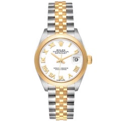 Rolex Datejust Damenuhr aus Stahl mit weißem römischem Zifferblatt 279163