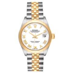 Rolex Datejust Damenuhr aus Stahl mit weißem römischem Zifferblatt 279163