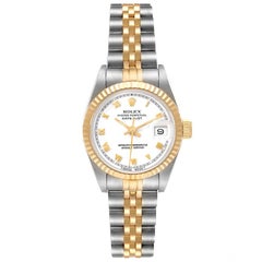 Rolex Datejust Steel Yellow Gold White Roman Dial Ladies Watch 69173 Box Papers