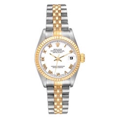 Rolex Datejust Steel Yellow Gold White Roman Dial Ladies Watch 69173 Box Papers