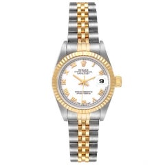 Rolex Datejust Steel Yellow Gold White Roman Dial Ladies Watch 69173 Box Papers