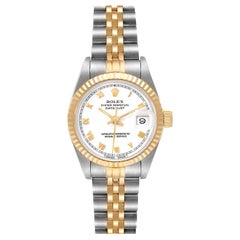Rolex Datejust Steel Yellow Gold White Roman Dial Ladies Watch 69173 Box Papers