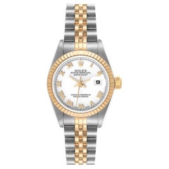 Rolex Datejust Steel Yellow Gold White Roman Dial Ladies Watch 69173 Box Papers
