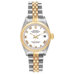 Rolex Datejust Steel Yellow Gold White Roman Dial Ladies Watch 69173 Box Papers