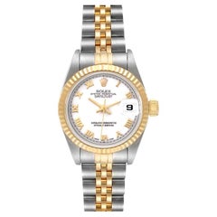 Rolex Datejust Steel Yellow Gold White Roman Dial Ladies Watch 69173 Box Papers