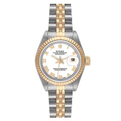 Rolex Datejust Steel Yellow Gold White Roman Dial Ladies Watch 69173
