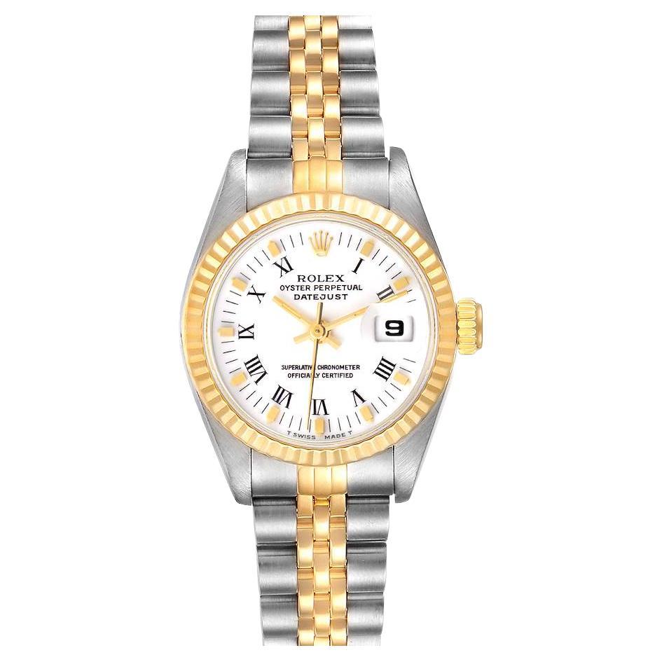 Rolex Datejust Steel Yellow Gold White Roman Dial Ladies Watch 69173 For Sale