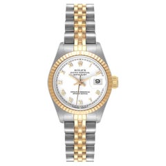 Rolex Datejust Damenuhr 69173, Stahl, Gelbgold, weißes römisches Zifferblatt