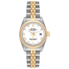 rolex lady datejust roman numerals Rolex Datejust Steel Yellow Gold White Roman Dial Ladies Watch 69173 Papers