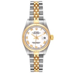 Rolex Datejust Steel Yellow Gold White Roman Dial Ladies Watch 79173 Box Papers