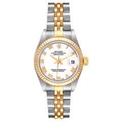 Rolex Datejust Steel Yellow Gold White Roman Dial Ladies Watch 79173 Box Papers