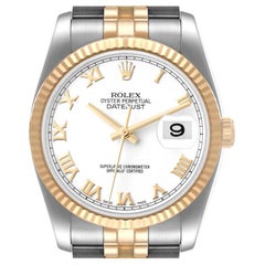 Rolex Datejust Steel Yellow Gold White Roman Dial Mens Watch 116233 Box Card