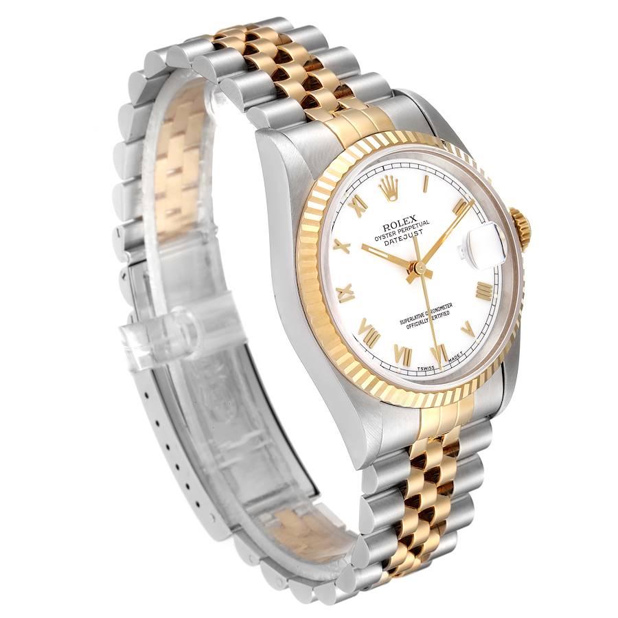 Men's Rolex Datejust Steel Yellow Gold White Roman Dial Mens Watch 16233