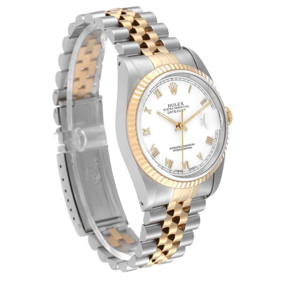 Rolex Datejust Steel Yellow Gold White Roman Dial Mens Watch 16233 In Good Condition In Atlanta, GA