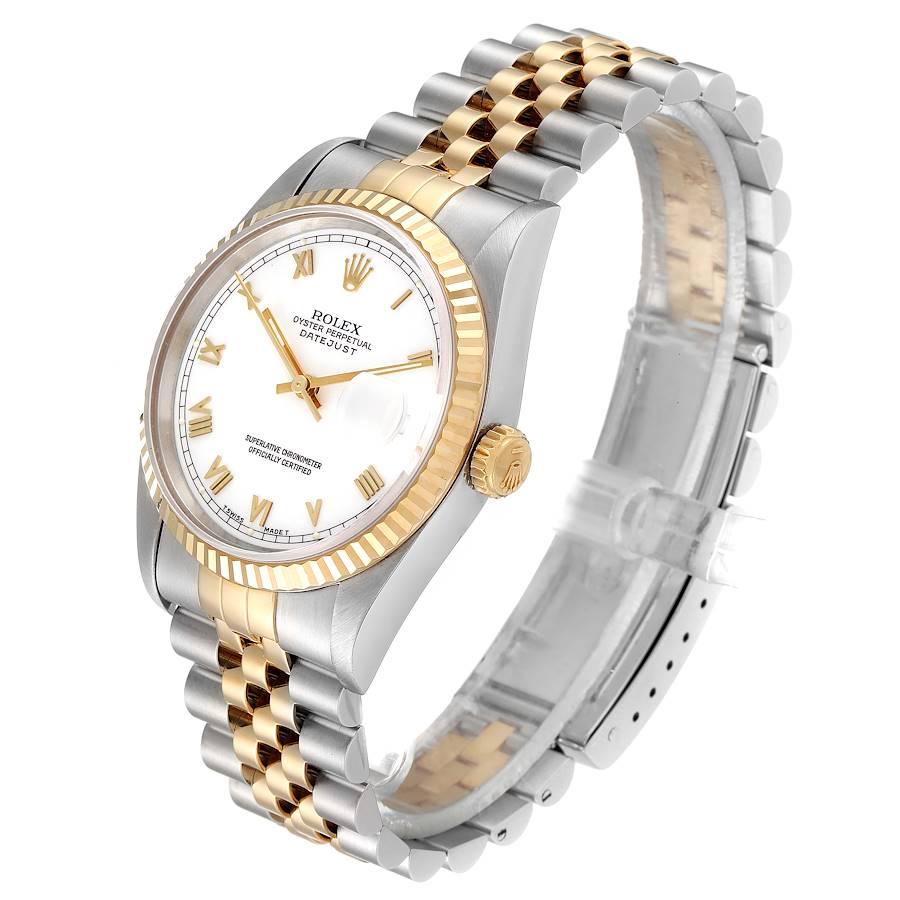 Rolex Datejust Steel Yellow Gold White Roman Dial Mens Watch 16233 1