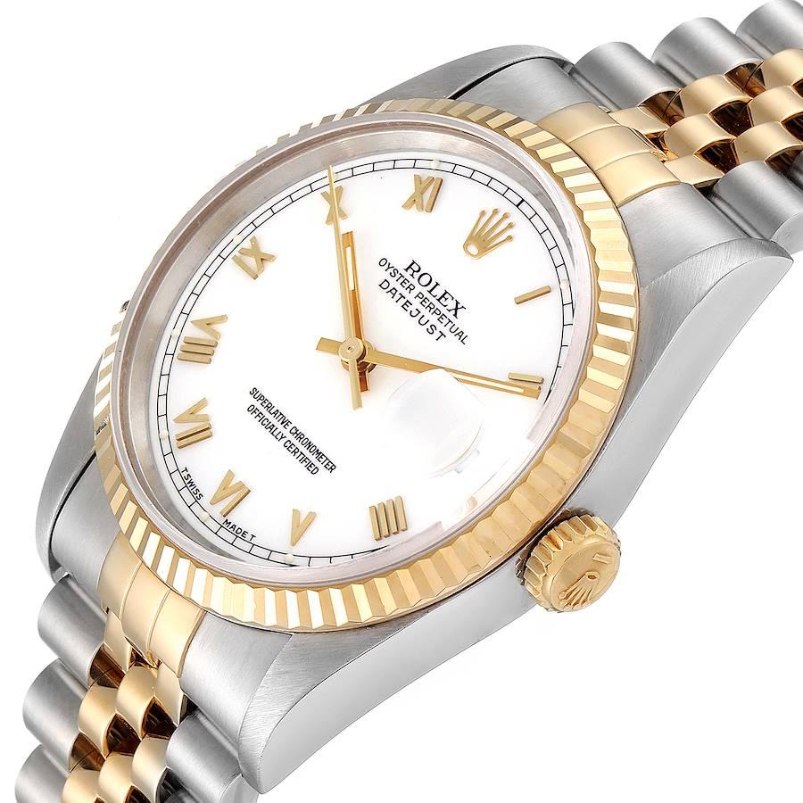 Rolex Datejust Steel Yellow Gold White Roman Dial Mens Watch 16233 2