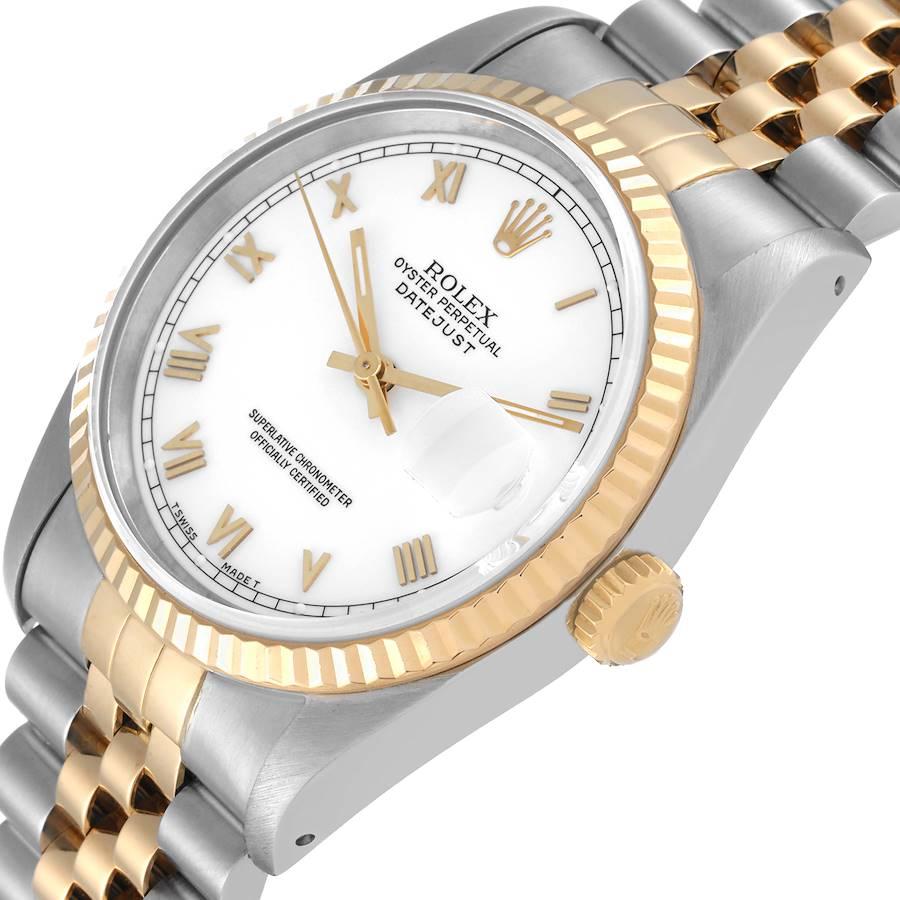 Rolex Datejust Steel Yellow Gold White Roman Dial Mens Watch 16233 1