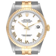 Rolex Datejust Steel Yellow Gold White Roman Dial Mens Watch 16233