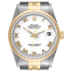 Rolex Datejust Steel Yellow Gold White Roman Dial Mens Watch 16233 Rolex Datejust Steel Yellow Gold White Roman Dial Mens Watch 16233