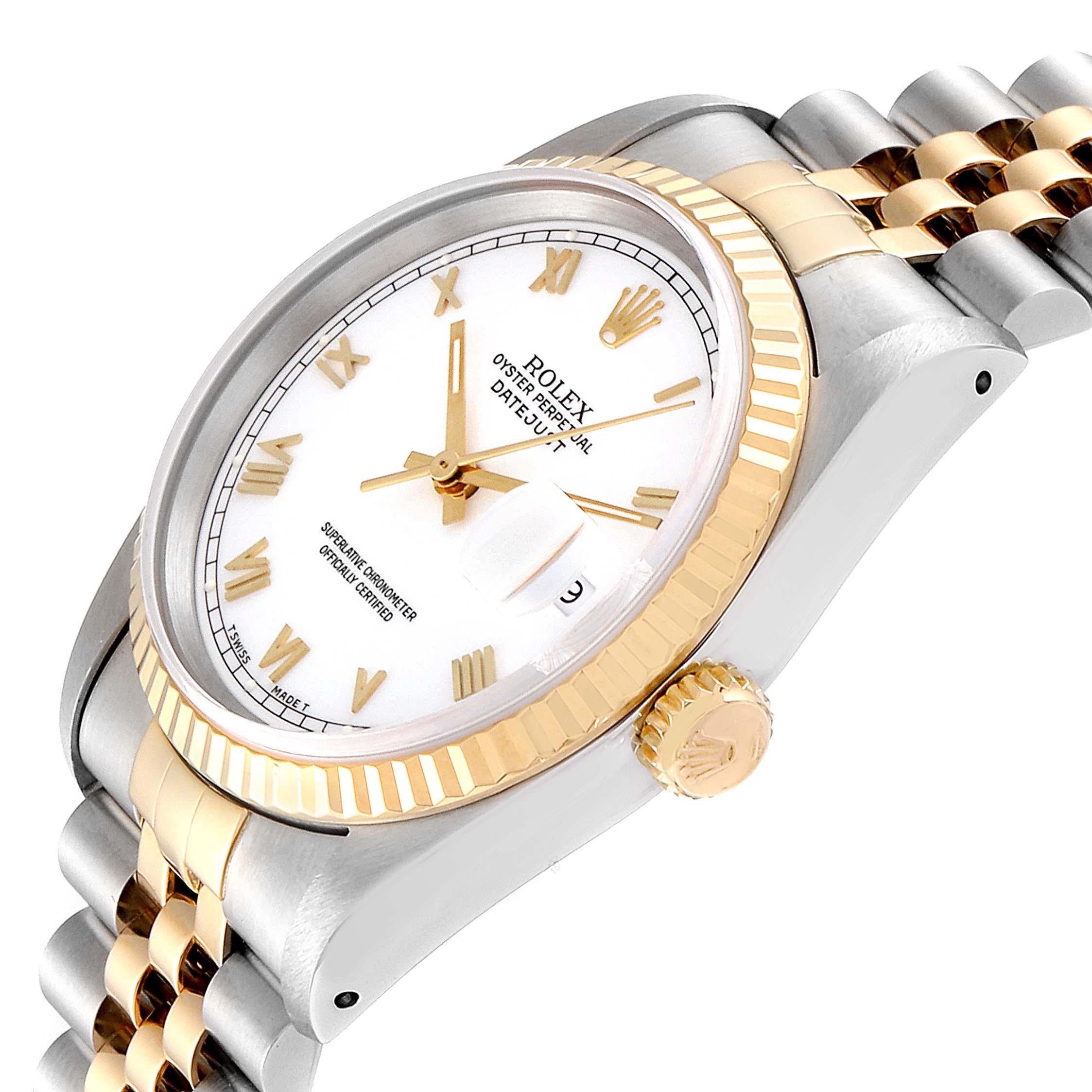 Rolex Datejust Steel Yellow Gold White Roman Dial Men's Watch 16233 Papers 2