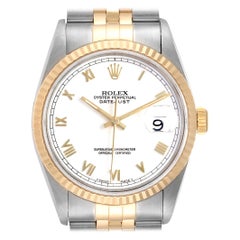 Rolex Datejust Steel Yellow Gold White Roman Dial Men
s Watch 16233 Papers