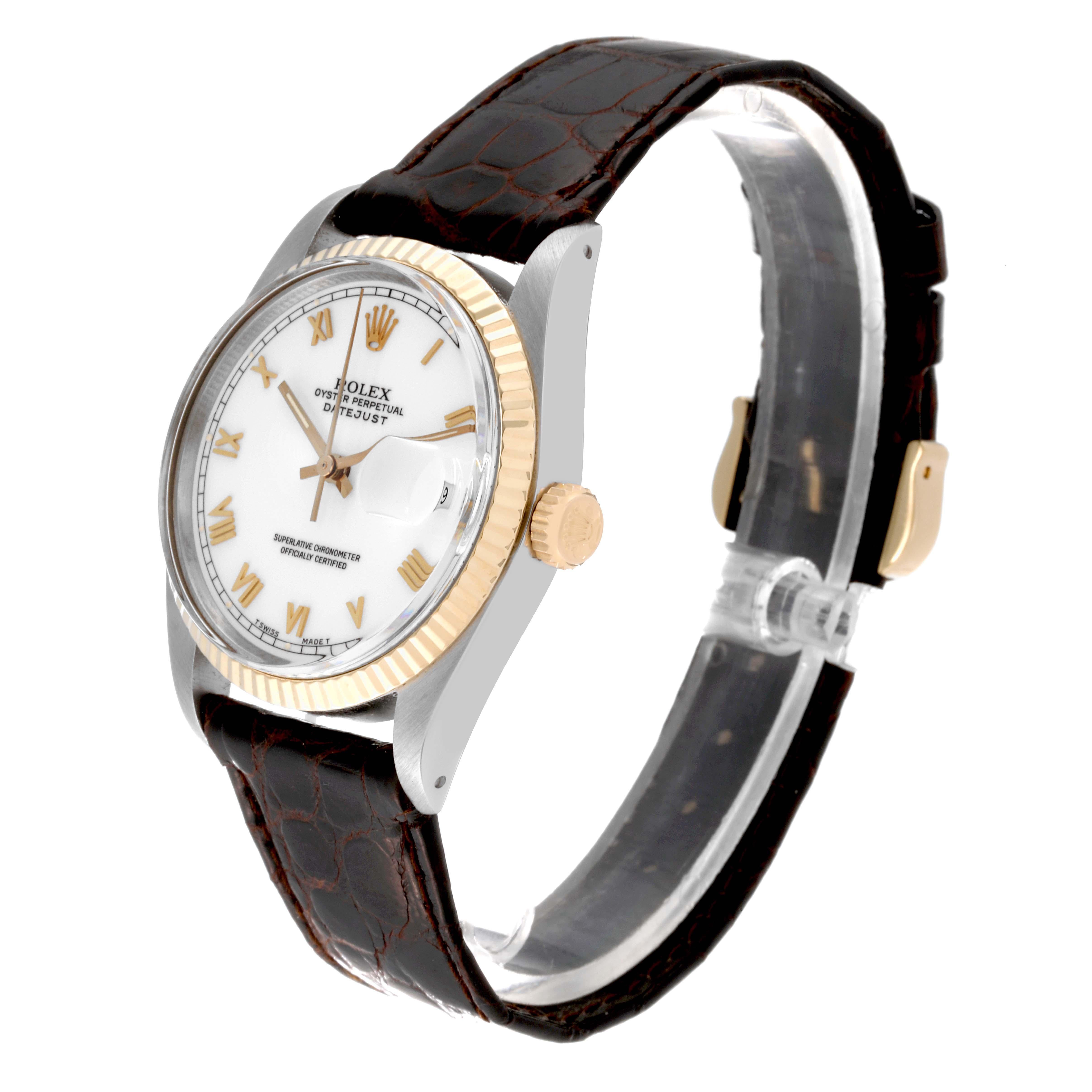Rolex Datejust Steel Yellow Gold White Roman Dial Vintage Mens Watch 16013 3