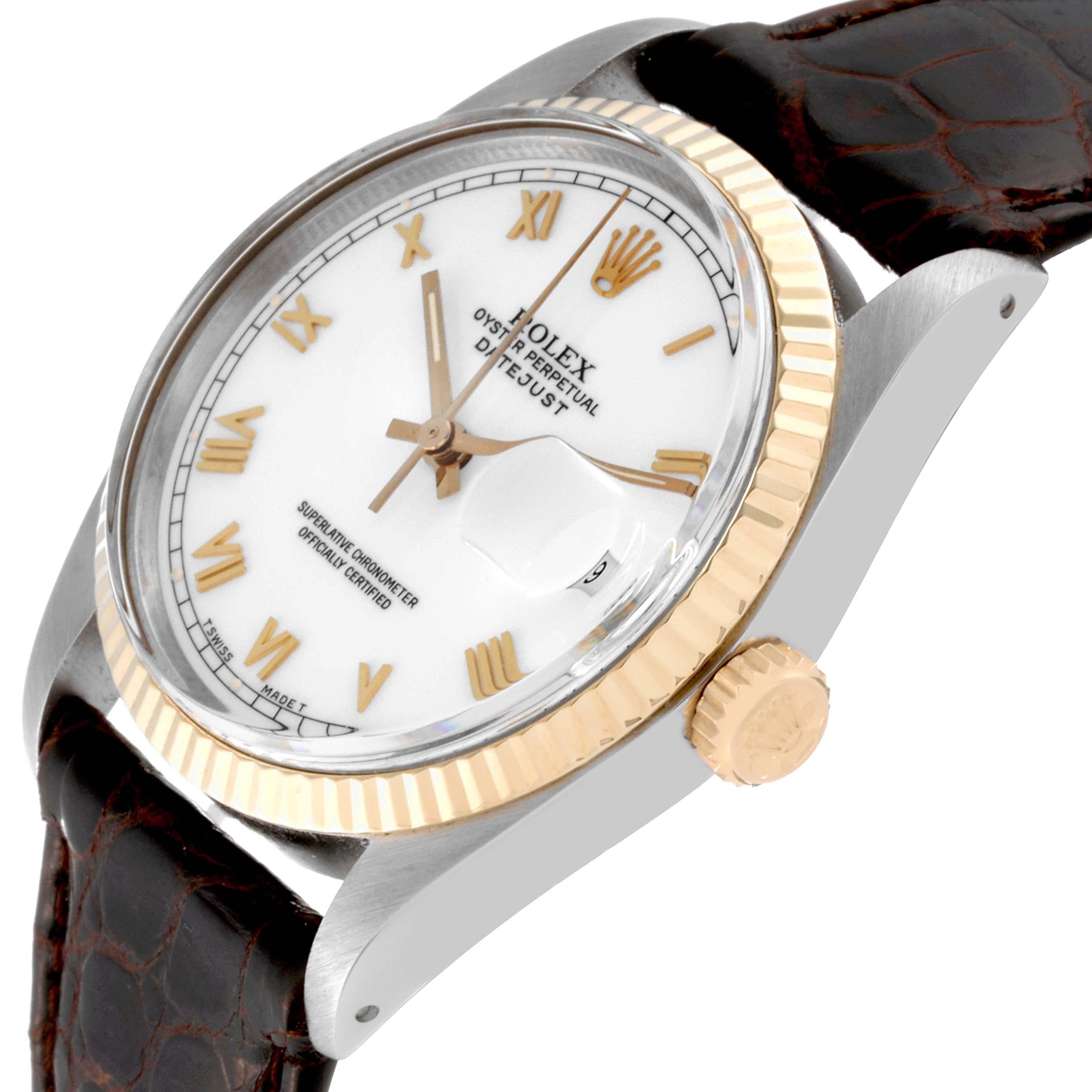 Rolex Datejust Steel Yellow Gold White Roman Dial Vintage Mens Watch 16013 4