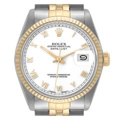Rolex Datejust Steel Yellow Gold White Roman Dial Vintage Mens Watch 16013