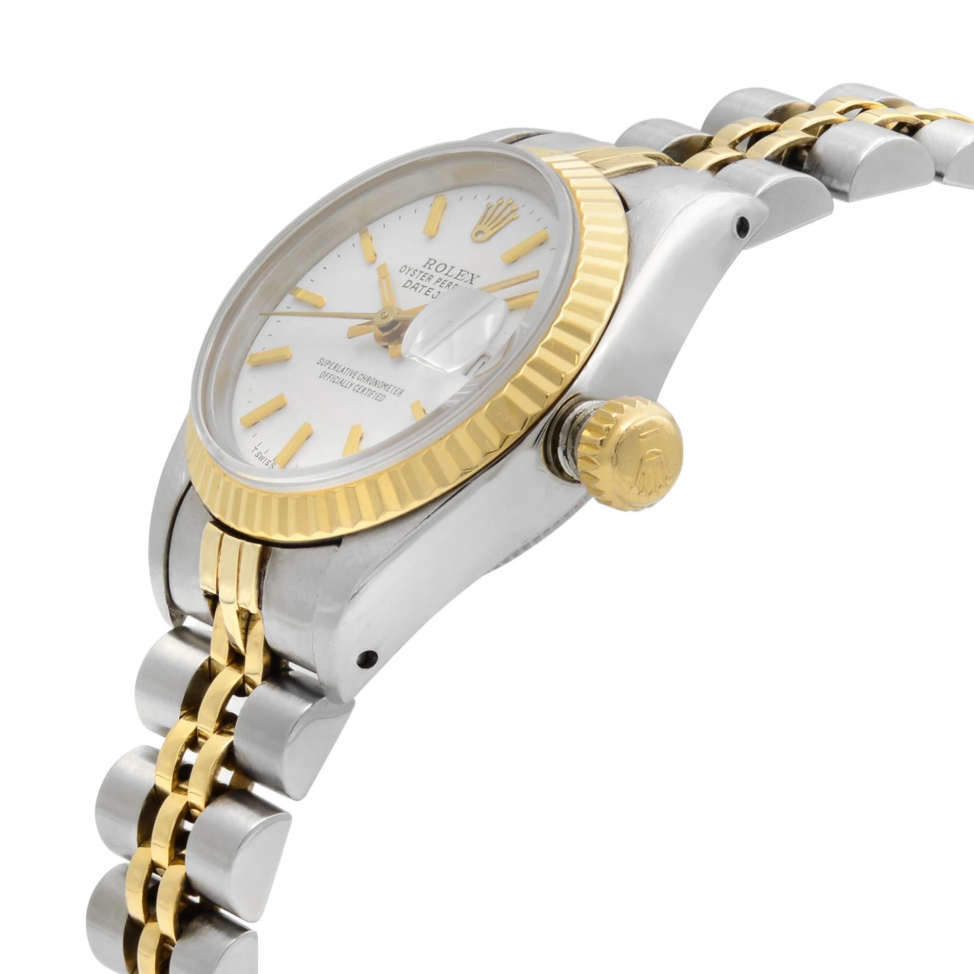 Rolex Datejust Steel Yellow Gold White Sticks Dial Automatic Ladies Watch 69173 In Good Condition In New York, NY