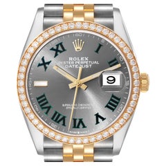 Rolex Datejust Steel Yellow Gold Wimbledon Dial Diamond Mens Watch 126283