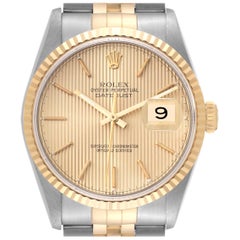 Rolex Datejust Tapestry Dial Steel Yellow Gold Mens Watch 16233 Box Papers