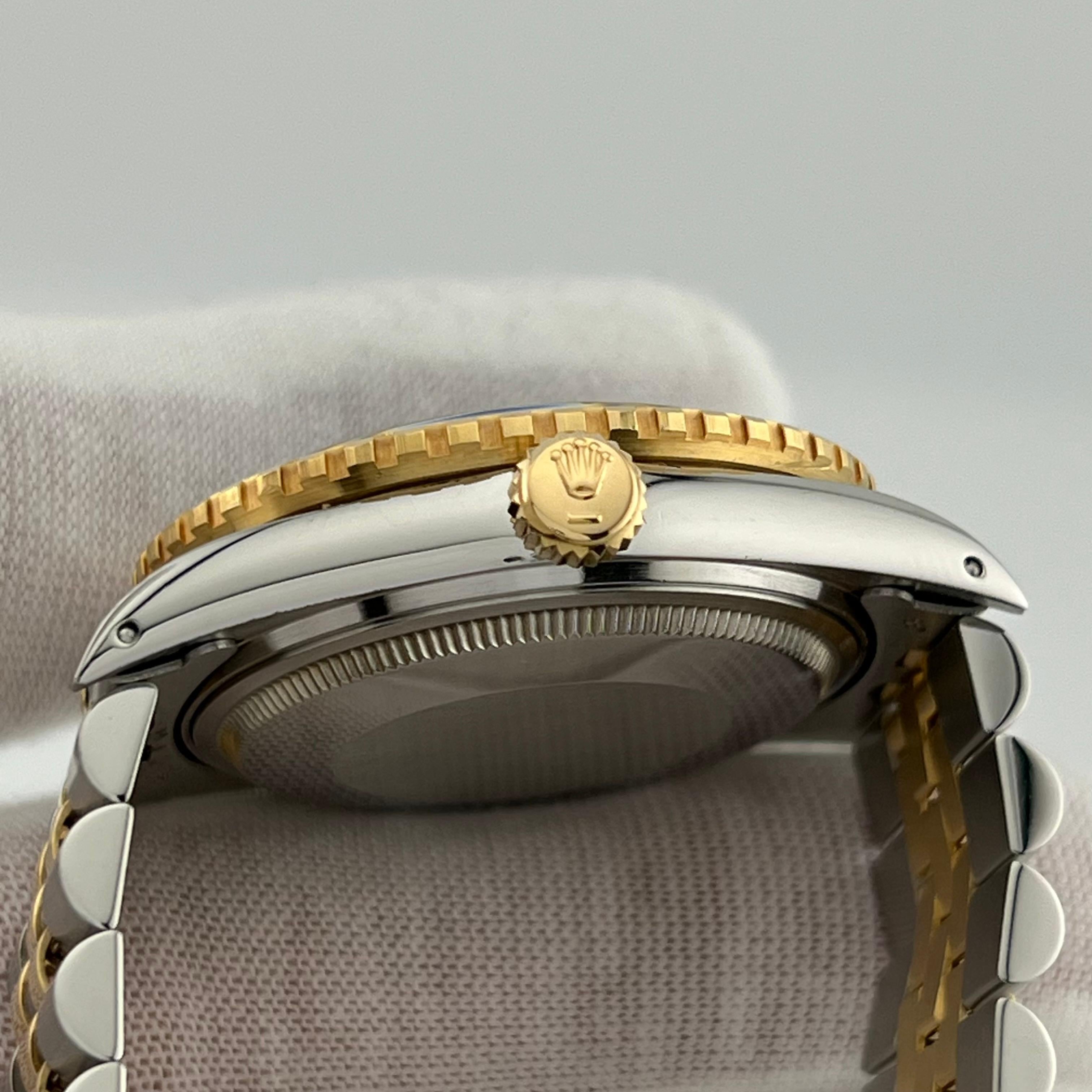 Rolex Datejust Thunderbird 16253 Blue Vignette Diamond Spider 18K Gold Steel B+P For Sale 8