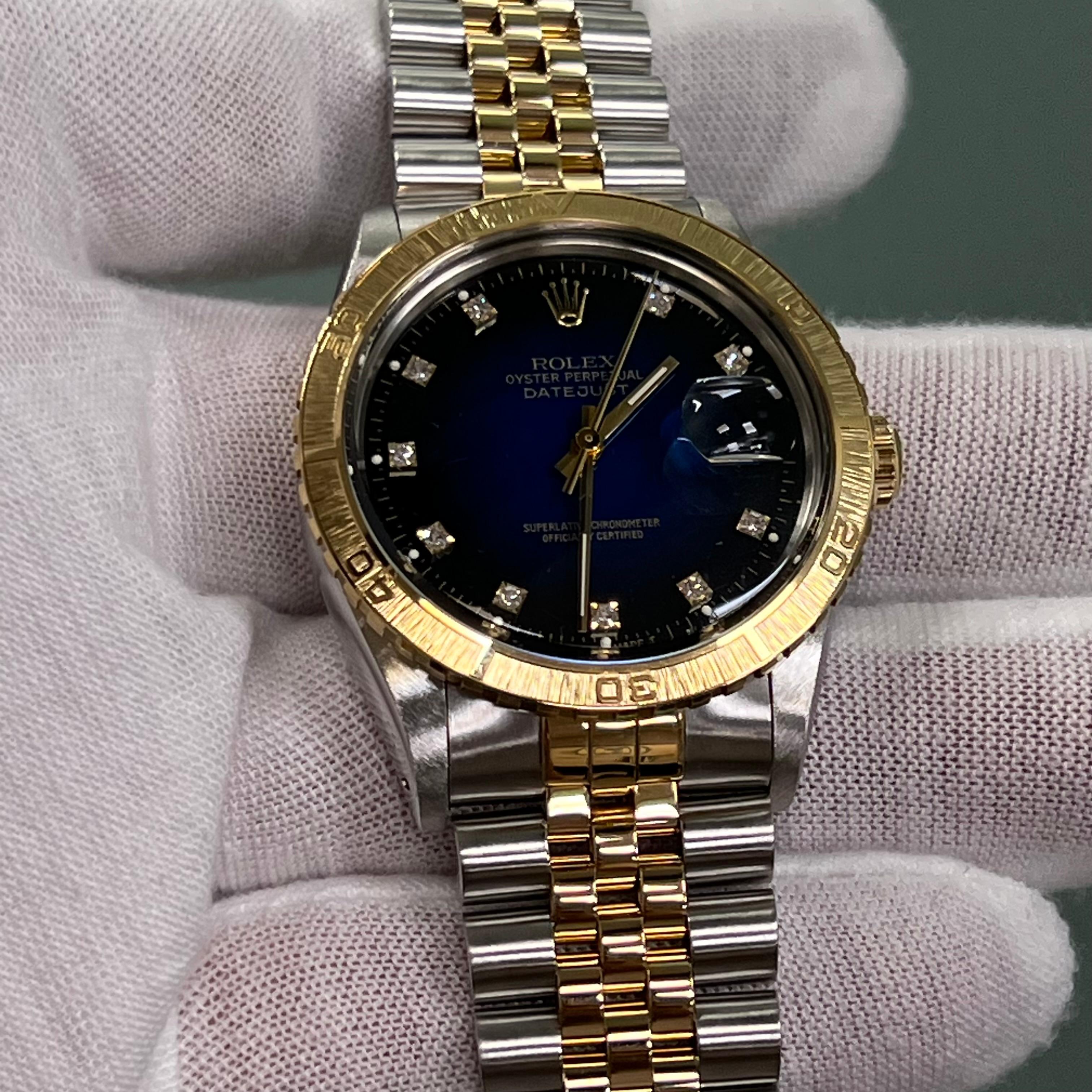 Rolex Datejust Thunderbird 16253 Blue Vignette Diamond Spider 18K Gold Steel B+P For Sale 1