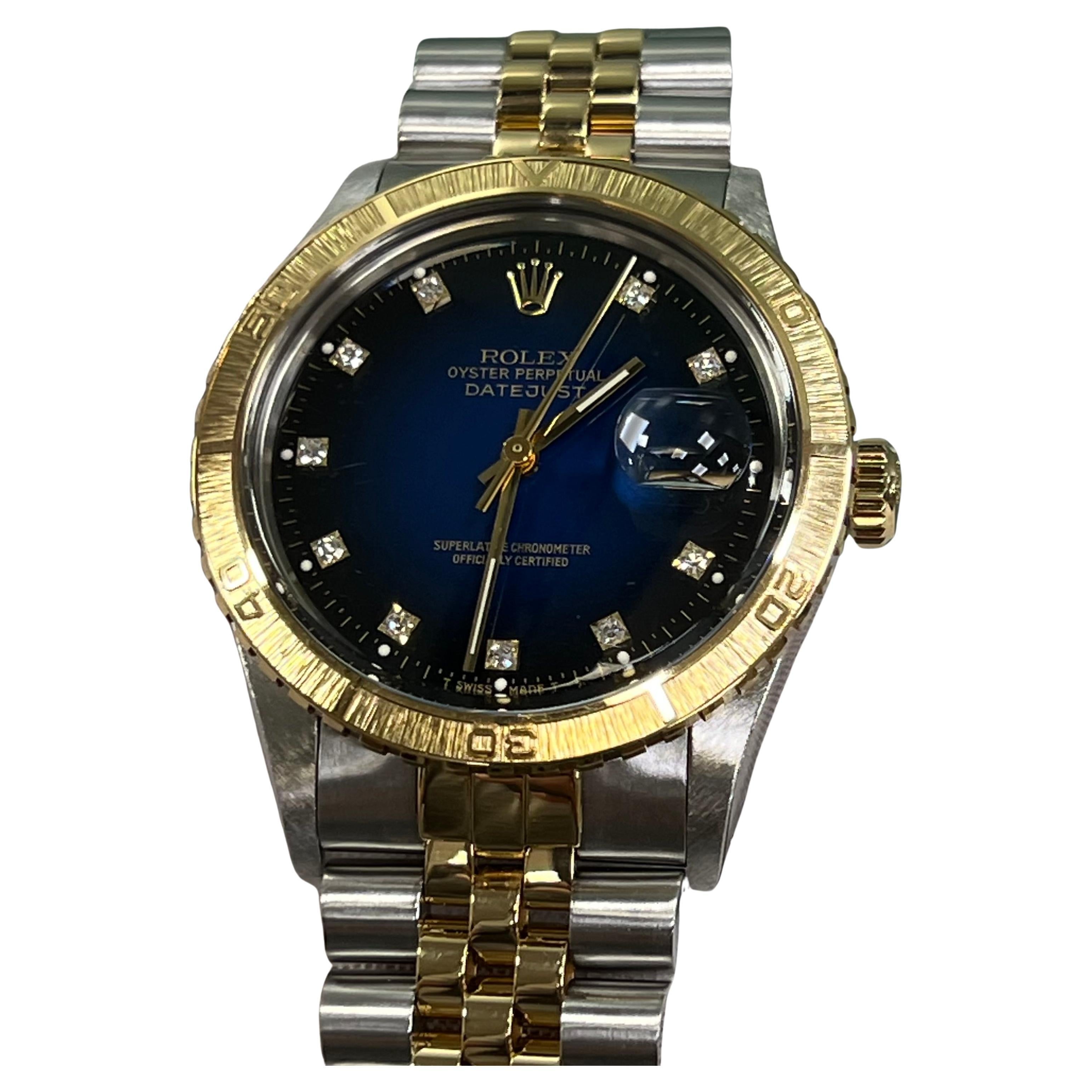 Rolex Datejust Thunderbird 16253 Blue Vignette Diamond Spider 18K Gold Steel B+P