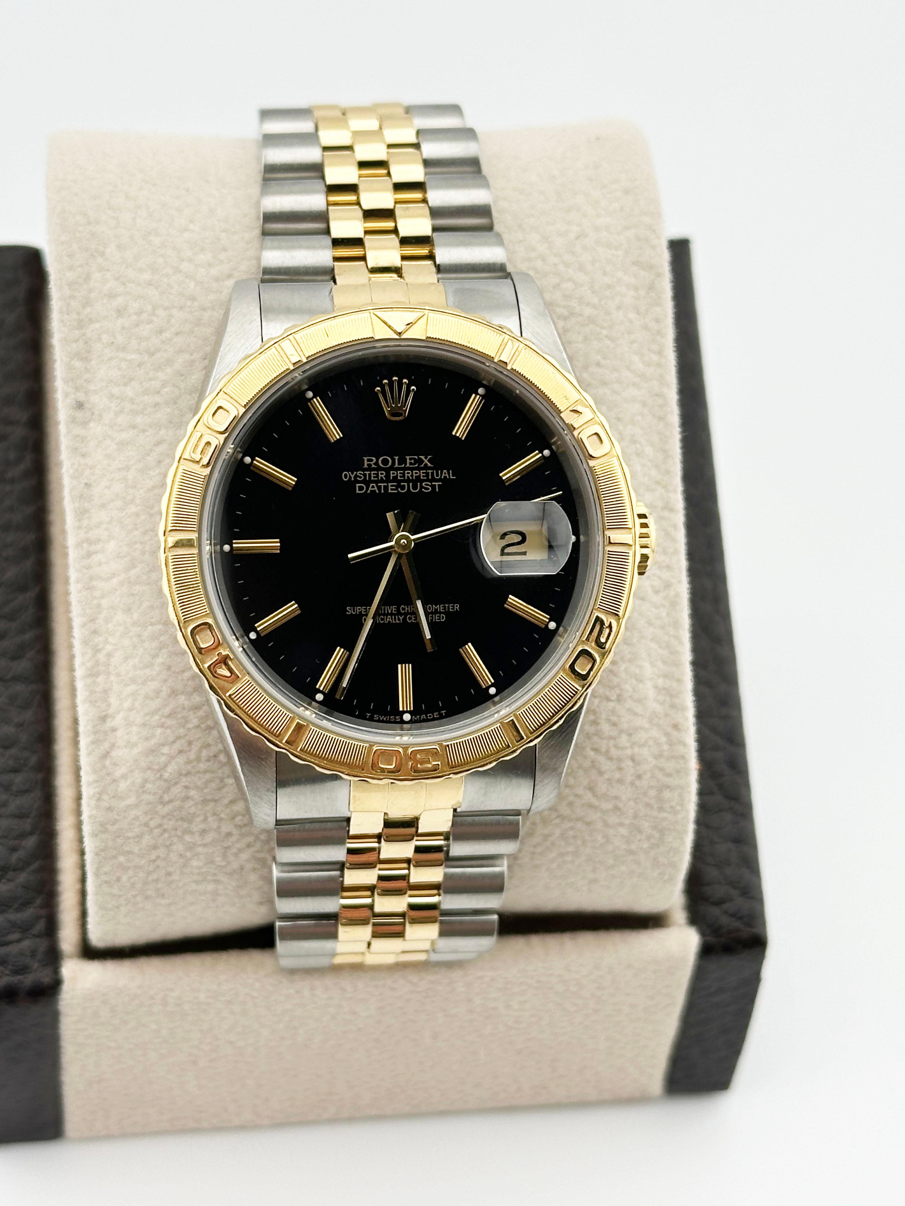 Style Number: 16263



Year: 1990

 

Model: Rolex Datejust Thunderbird 

 

Case Material: Stainless Steel 

 

Band: 18K Yellow Gold & Stainless Steel

  

Bezel: 18K Yellow Gold 

  

Dial: Black 

 

Face: Sapphire Crystal 

 

Case Size: 36mm