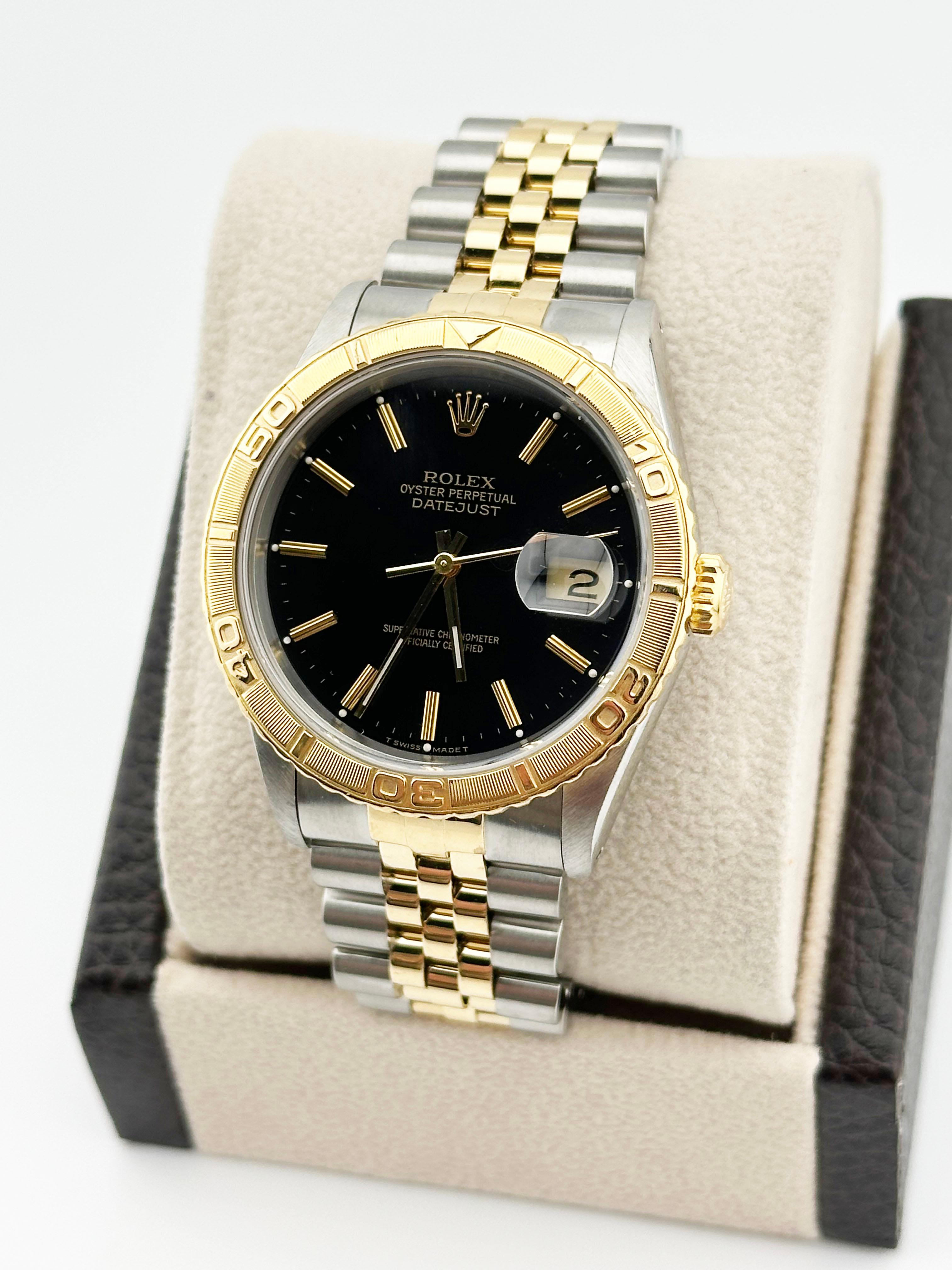 Rolex Datejust Thunderbird 16263 36mm Black Dial 18K Yellow Gold Stainless Steel In Excellent Condition In San Diego, CA